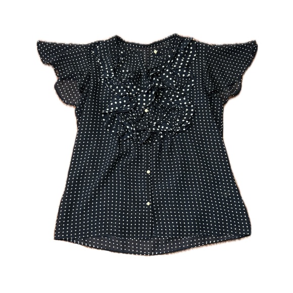 Navy and White Flutter Sleeve Ruffled Blouse - Picture 1 of 1